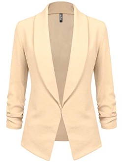 Lock and Love Women 3/4 Sleeve Blazer Open Front Cardigan Jacket Work Office Blazer