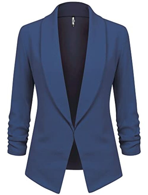 Lock and Love Women 3/4 Sleeve Blazer Open Front Cardigan Jacket Work Office Blazer