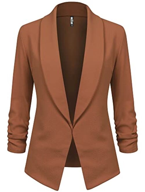 Lock and Love Women 3/4 Sleeve Blazer Open Front Cardigan Jacket Work Office Blazer