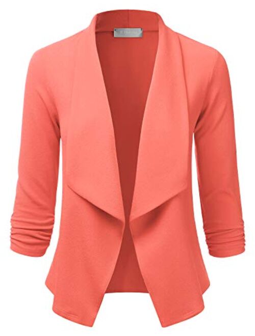 EIMIN Women's 3/4 Sleeve Blazer Open Front Office Work Cardigan Jacket (S-3XL)