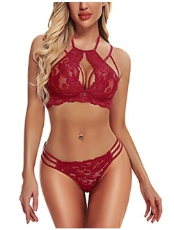 RSLOVE Women Sexy Lingerie Set Lace Bra and Panty Sets 2 Piece Babydoll Lace Teddy Bodysuit