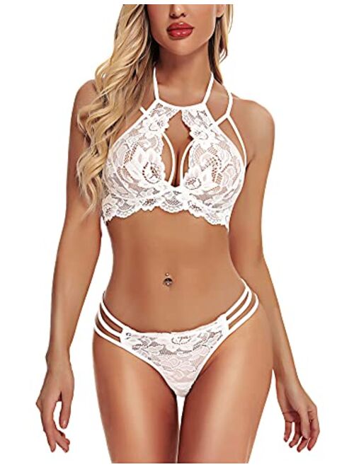 RSLOVE Women Sexy Lingerie Set Lace Bra and Panty Sets 2 Piece Babydoll Lace Teddy Bodysuit