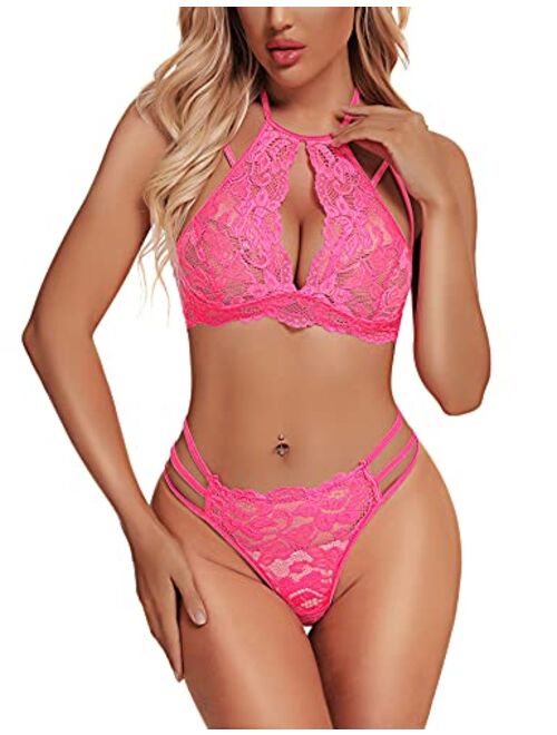 RSLOVE Women Sexy Lingerie Set Lace Bra and Panty Sets 2 Piece Babydoll Lace Teddy Bodysuit