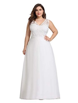 Women's Plus Size V-Neck Floral Lace Bridesmaid Dress 07686