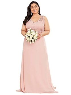 Women's Plus Size V-Neck Floral Lace Bridesmaid Dress 07686