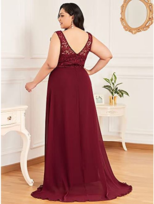 Ever-Pretty Women's Plus Size V-Neck Floral Lace Bridesmaid Dress 07686