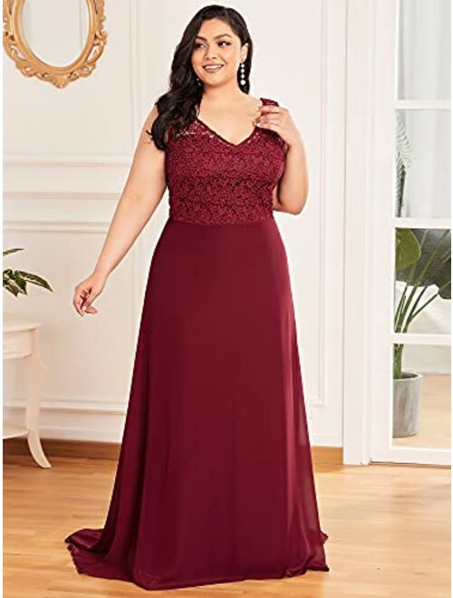 Ever-Pretty Women's Plus Size V-Neck Floral Lace Bridesmaid Dress 07686