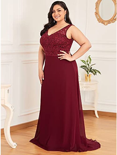 Ever-Pretty Women's Plus Size V-Neck Floral Lace Bridesmaid Dress 07686