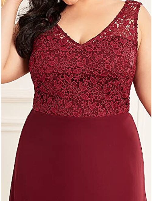 Ever-Pretty Women's Plus Size V-Neck Floral Lace Bridesmaid Dress 07686