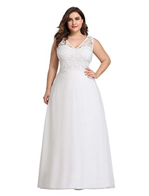 Ever-Pretty Women's Plus Size V-Neck Floral Lace Bridesmaid Dress 07686