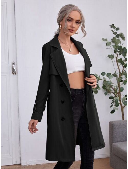 Shein Double Breasted Buckle Belted Trench Coat