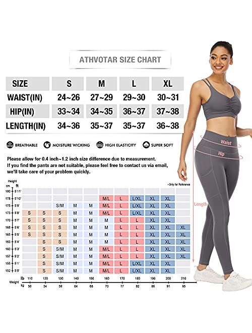 ATHVOTAR Women's Fleece Lined Yoga Pants with Pockets Winter Warm Thermal Workout Leggings with Pockets