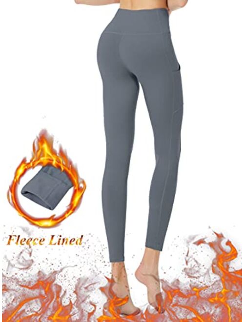 SILKWORLD Fleece Lined Leggings for Women High Waist Thermal Yoga Pants with Hidden Pockets