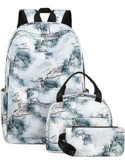 BLUBOON Teen Girls School Backpack Kids Bookbag Set with Lunch Box Pencil Case Travel Laptop Backpack Casual Daypacks (Blue-white)