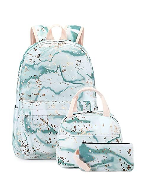 BLUBOON Teen Girls School Backpack Kids Bookbag Set with Lunch Box Pencil Case Travel Laptop Backpack Casual Daypacks (Blue-white)