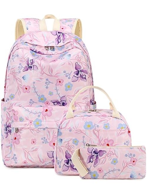 BLUBOON Teen Girls School Backpack Kids Bookbag Set with Lunch Box Pencil Case Travel Laptop Backpack Casual Daypacks (Blue-white)