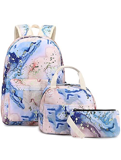 BLUBOON Teen Girls School Backpack Kids Bookbag Set with Lunch Box Pencil Case Travel Laptop Backpack Casual Daypacks (Blue-white)