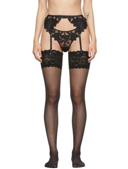 Black Lily Embroidery Garter Belt