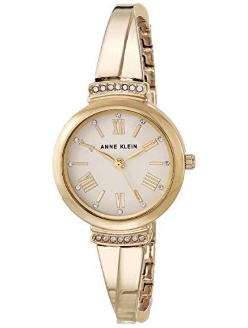 Anne Klein Women's Premium Crystal Accented Blush Pink and Gold-Tone Bangle Watch Set, AK/3414BHST