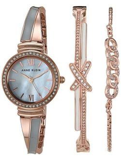 Women's Premium Crystal Accented Bangle Watch and Bracelet Set, AK/3572