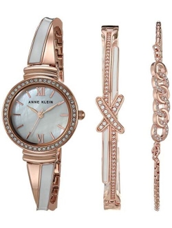 Women's Premium Crystal Accented Bangle Watch and Bracelet Set, AK/3572