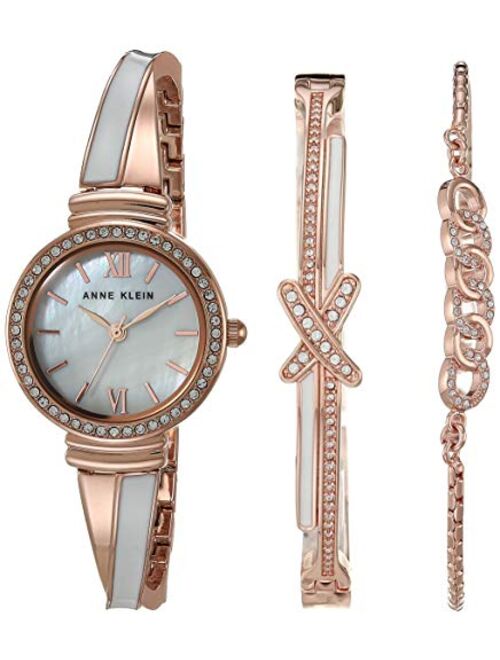 Anne Klein Women's Premium Crystal Accented Bangle Watch and Bracelet Set, AK/3572