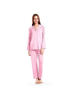 Women Pajamas Set Bamboo Viscose Soft Breathable Nightgown with Long Sleeve