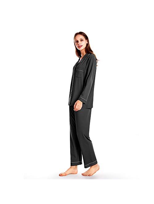 Women Pajamas Set Bamboo Viscose Soft Breathable Nightgown with Long Sleeve