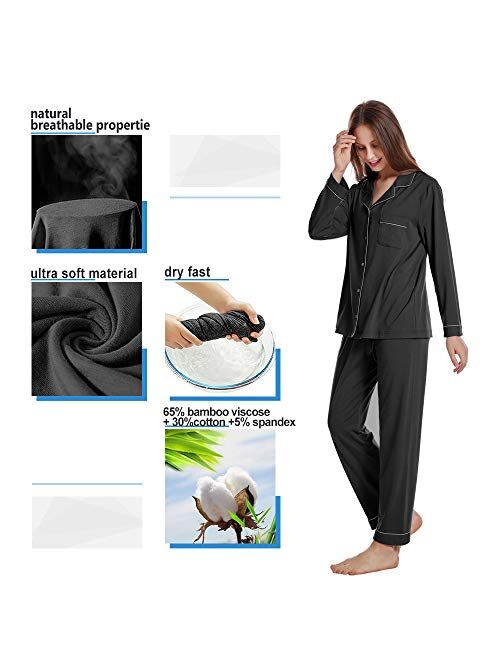 Women Pajamas Set Bamboo Viscose Soft Breathable Nightgown with Long Sleeve