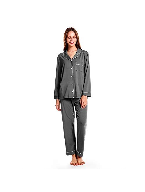 Women Pajamas Set Bamboo Viscose Soft Breathable Nightgown with Long Sleeve