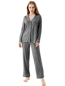 Bamboo Pajamas Set for Women Long Sleeve Sleepwear Button Down Nightwear Soft Pj Lounge Sets Loungewear S-3X