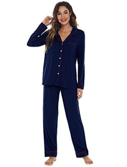 Bamboo Pajamas Set for Women Long Sleeve Sleepwear Button Down Nightwear Soft Pj Lounge Sets Loungewear S-3X