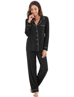 Bamboo Pajamas Set for Women Long Sleeve Sleepwear Button Down Nightwear Soft Pj Lounge Sets Loungewear S-3X