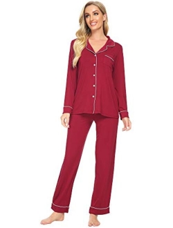 Bamboo Pajamas Set for Women Long Sleeve Sleepwear Button Down Nightwear Soft Pj Lounge Sets Loungewear S-3X