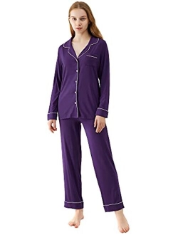 Bamboo Pajamas Set for Women Long Sleeve Sleepwear Button Down Nightwear Soft Pj Lounge Sets Loungewear S-3X