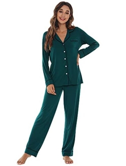 Bamboo Pajamas Set for Women Long Sleeve Sleepwear Button Down Nightwear Soft Pj Lounge Sets Loungewear S-3X