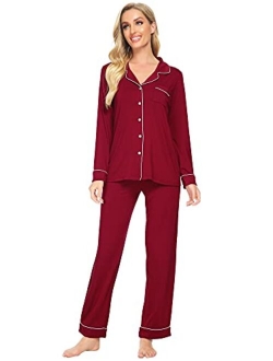 Bamboo Pajamas Set for Women Long Sleeve Sleepwear Button Down Nightwear Soft Pj Lounge Sets Loungewear S-3X