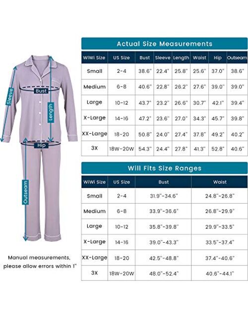 WiWi Bamboo Pajamas Set for Women Long Sleeve Sleepwear Button Down Nightwear Soft Pj Lounge Sets Loungewear S-3X