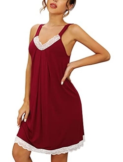 Women's Bamboo Chemise Nightgown Soft Full Slips Dress Spaghetti Straps Sleepwear Plus Size Loungewear S-4X