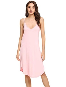 Women's Bamboo Chemise Nightgown Soft Full Slips Dress Spaghetti Straps Sleepwear Plus Size Loungewear S-4X