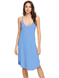 Women's Bamboo Chemise Nightgown Soft Full Slips Dress Spaghetti Straps Sleepwear Plus Size Loungewear S-4X