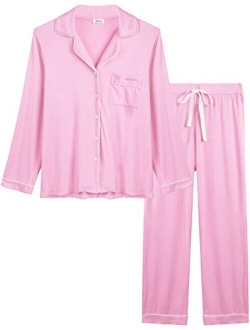 Joyaria Womens Soft Bamboo Pajama Sets Button Down Long Sleeve Pj Pants Set Sleepwear