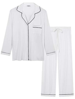 Joyaria Womens Soft Bamboo Pajama Sets Button Down Long Sleeve Pj Pants Set Sleepwear