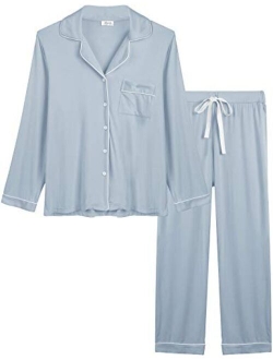 Joyaria Womens Soft Bamboo Pajama Sets Button Down Long Sleeve Pj Pants Set Sleepwear