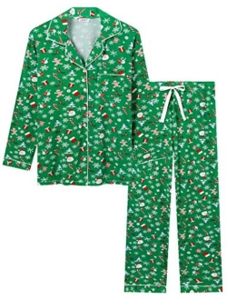 Joyaria Womens Soft Bamboo Pajama Sets Button Down Long Sleeve Pj Pants Set Sleepwear