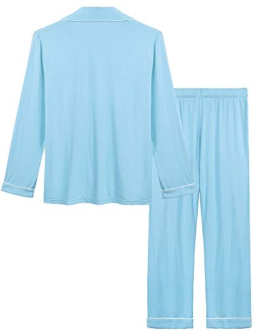 Joyaria Womens Soft Bamboo Pajama Sets Button Down Long Sleeve Pj Pants Set Sleepwear