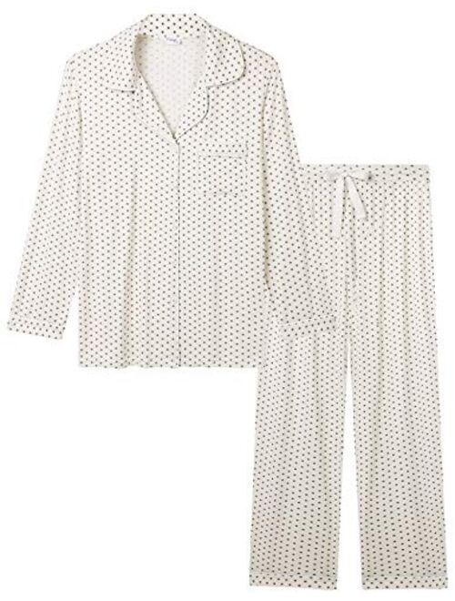 Joyaria Womens Soft Bamboo Pajama Sets Button Down Long Sleeve Pj Pants Set Sleepwear