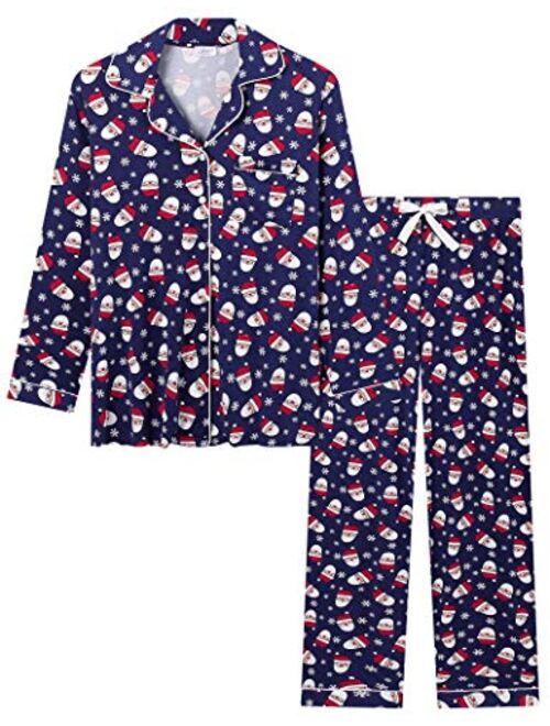 Joyaria Womens Soft Bamboo Pajama Sets Button Down Long Sleeve Pj Pants Set Sleepwear