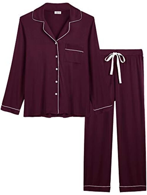 Joyaria Womens Soft Bamboo Pajama Sets Button Down Long Sleeve Pj Pants Set Sleepwear