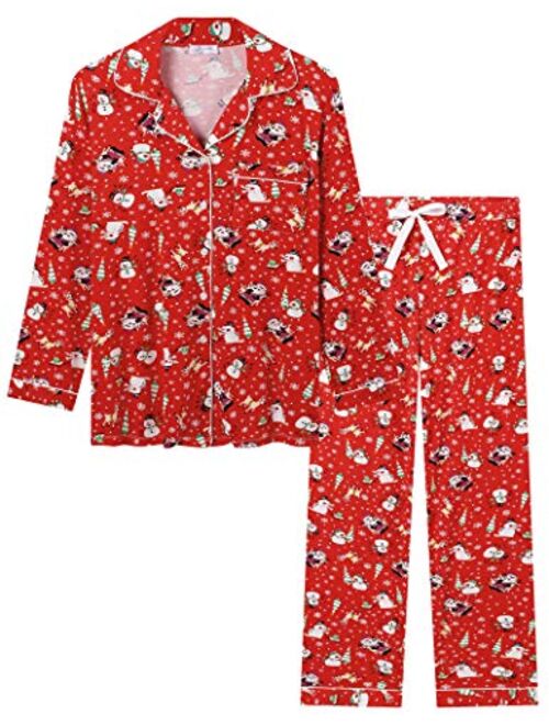 Joyaria Womens Soft Bamboo Pajama Sets Button Down Long Sleeve Pj Pants Set Sleepwear